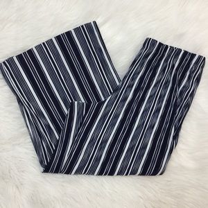 JohnPaulRichard sz Medium High Waisted Pants Vertical Striped Palazzo Navy Blue